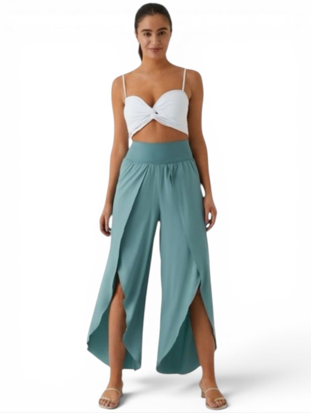 HALARA Wide Leg Split Palazzo Pants in Teal